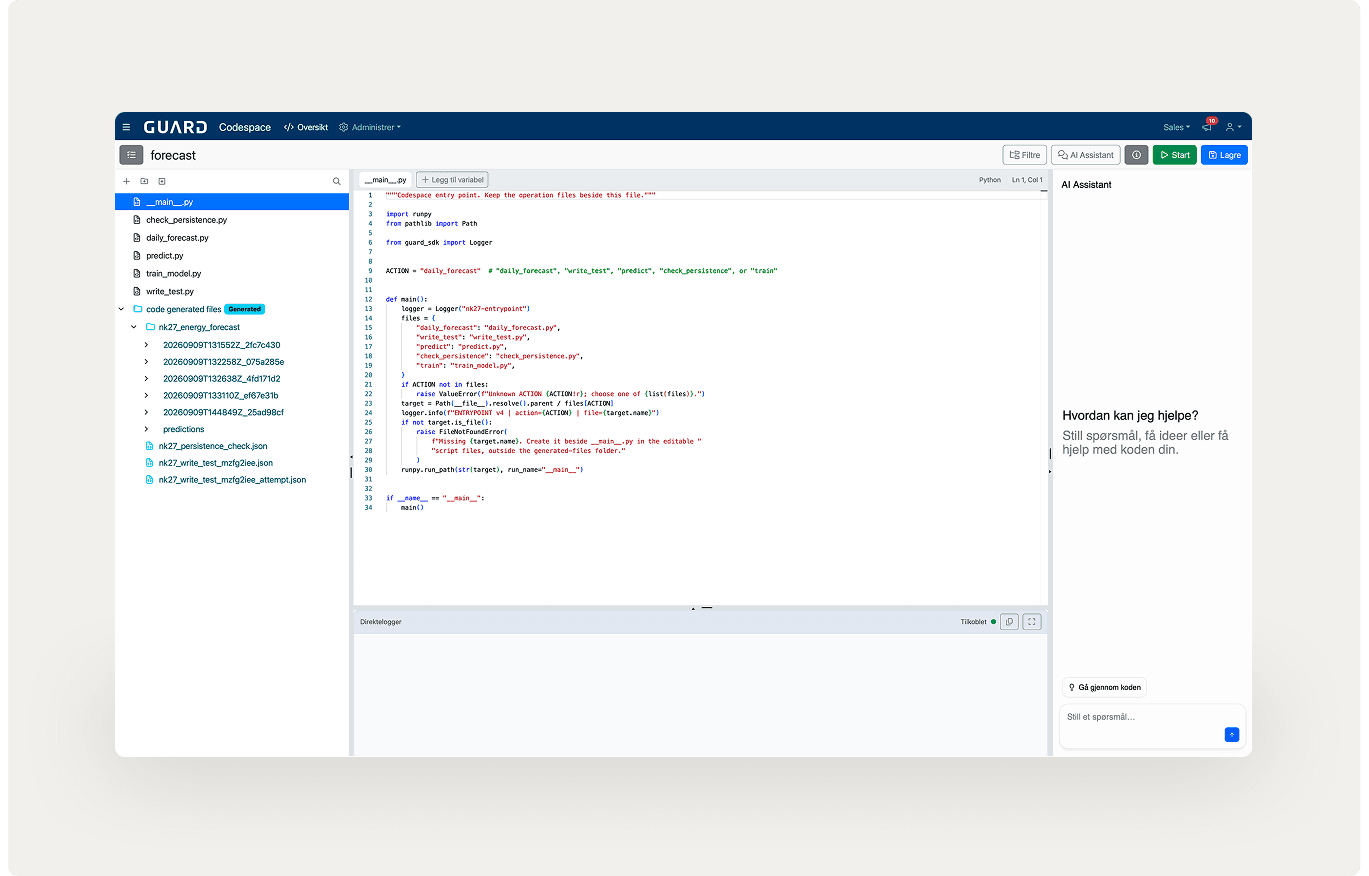 Screen shot from Guard Codespace